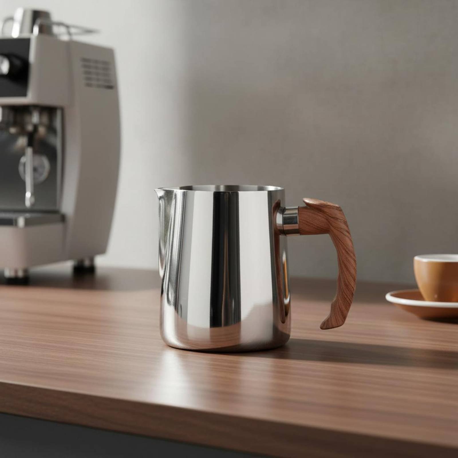 Milk Steaming Pitcher - إبريق فن اللاتيه بمقبض خشبي وإطار